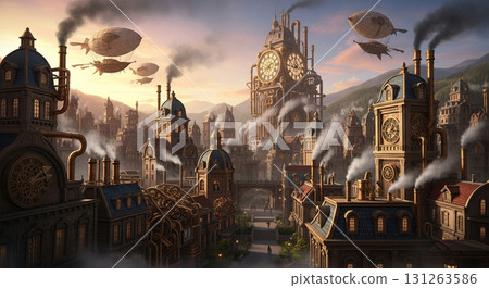 蒸氣龐克風景插圖 131263586