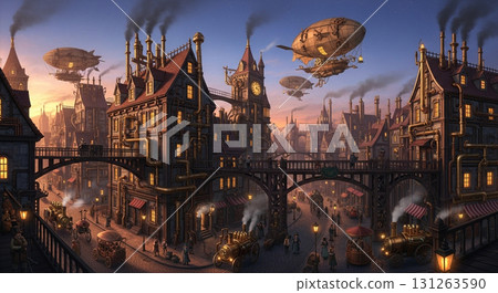 Steampunk Landscape Illustration 131263590