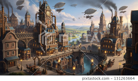 幻想蒸氣龐克風景插畫 幻想蒸氣龐克風景插畫 131263664