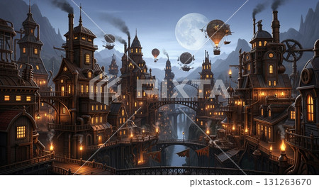 Fantasy steampunk landscape illustration Fantasy steampunk landscape illustration 131263670