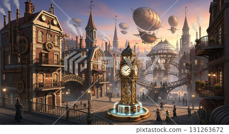 Fantasy steampunk landscape illustration Fantasy steampunk landscape illustration 131263672