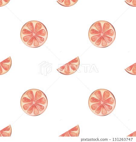 Seamless pattern with orange slices. Hand-painted watercolor illustration isolated on white background for printing on textile, wallpaper, packaging, stationery, magic, festive decor 131263747