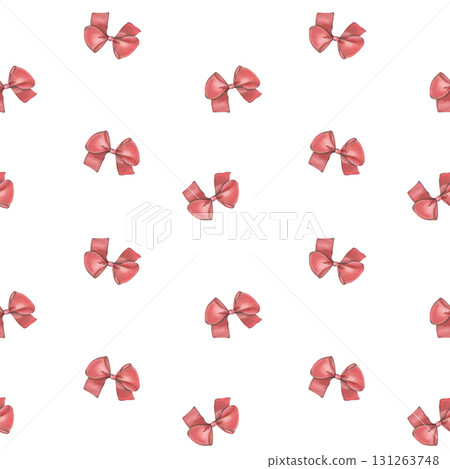 Seamless pattern with red bows. Hand-painted watercolor illustration isolated on white background for printing on textile, wallpaper, packaging, stationery, magic, festive decor 131263748