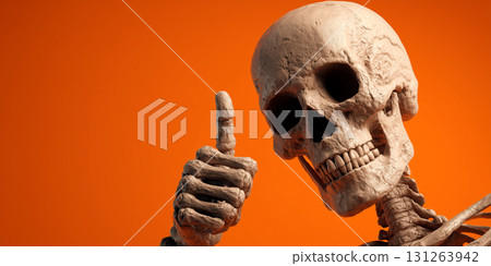 Close-up of a Friendly Smiling Human Skeleton Making Thumbs Up - Generative Ai Close-up of a Friendly Smiling Human Skeleton Making Thumbs Up - Generative Ai 131263942