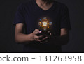 Customer Review, Young Man hand holding Smart Phone with five star to review and give 5 stars  131263958