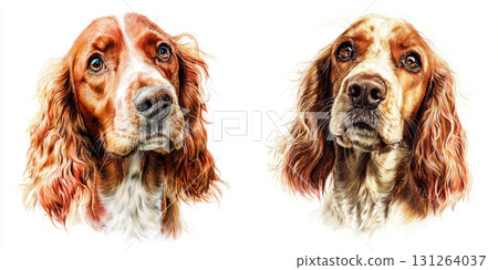 Colored Pencil Sketch of a Beautiful Portrait of a Cocker Spaniel Dog - Generative Ai 131264037