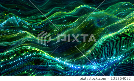 An ocean of binary code with waves crashing in glowing 131264052