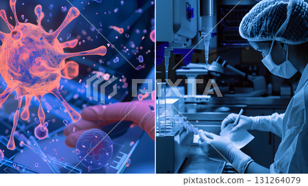 Lab technician handling cancer biopsy 131264079