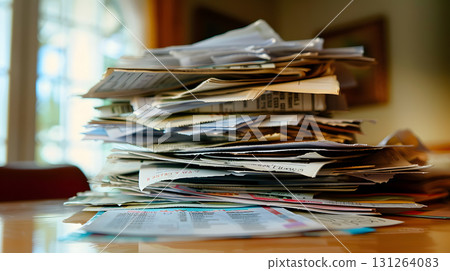 Pile of overdue utility bills showing household debt Pile of overdue utility bills showing household debt 131264083