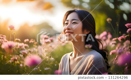 Photo of a serene woman enjoying a moment of self-care and relaxation, embracing the important 131264296