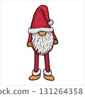 Hand drawn Christmas toy, festive gnome in a red hat. Vector illustration 131264358