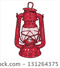Hand drawn vintage red kerosene lamp. Vector illustration. 131264375