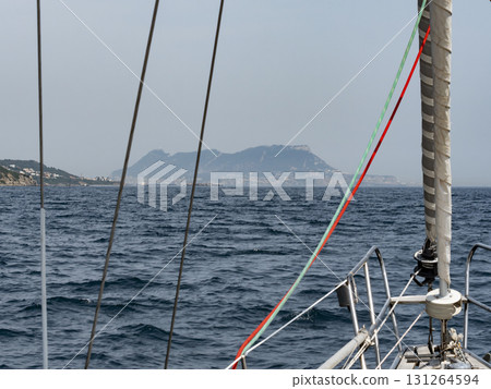 Gibraltar as seen from a sailboat approaching through the strait of Gibraltar 131264594