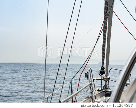 African mountains seen from a sailboat sailing through the straits of Gibraltar 131264597