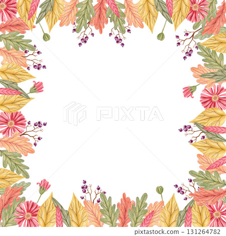 Autumn fall leaves floral frame hand drawn illustration 131264782