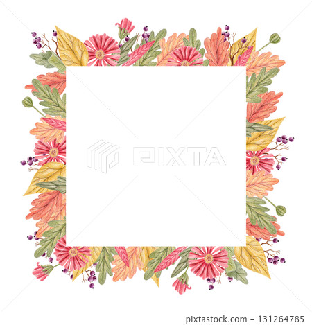 Autumn fall leaves floral frame hand drawn illustration Autumn fall leaves floral frame hand drawn illustration 131264785