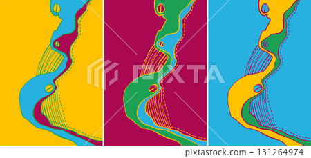 Colorful abstract geometric vector triptych design 131264974