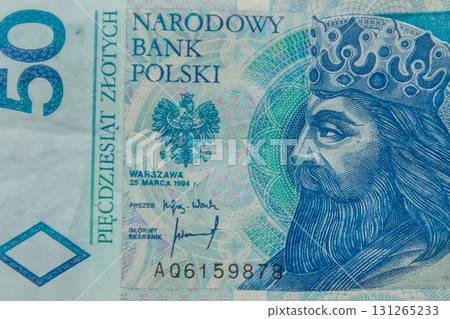Macro shot of fifty polish zloty banknote 131265233