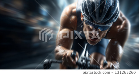 Professional Cyclist on a Time Trial Bike Captured in Motion with Cinematic Lighting - Generative Ai 131265260