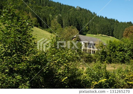 Peaceful Mountain Home in the Heart of Nature. Serene Landscape with Silence and Harmony Peaceful Mountain Home in the Heart of Nature. Serene Landscape with Silence and Harmony 131265270