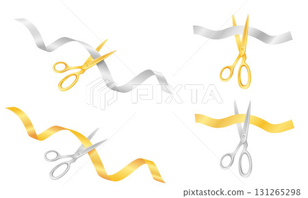 scissors cutting a satin ribbon at an opening or ceremony cartoon stock vector illustration 131265298