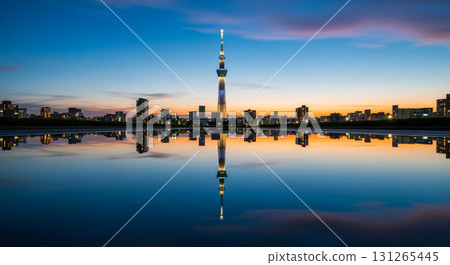Skytree reflected on the mirror-like surface of the water Skytree reflected on the mirror-like surface of the water 131265445