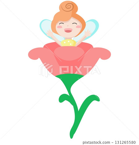 Fairy magic girl wakes up in vector flower Fairy magic girl wakes up in vector flower 131265580