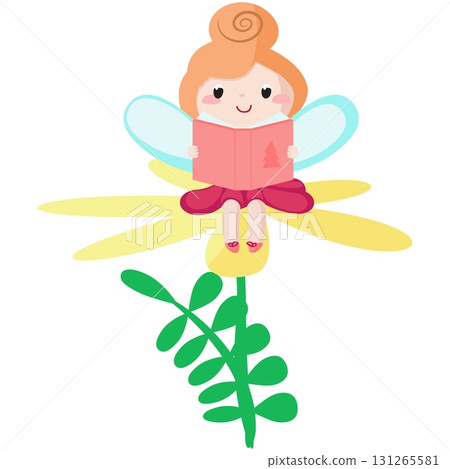 Fairy magic girl sitting on flower and reading Fairy magic girl sitting on flower and reading 131265581