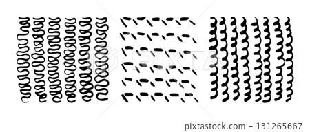 Paint Brush Marker Ink Strokes Textures Set and Curly Pattern. Vector illustration of Hand Drawn Pencil Sketch Elements 131265667