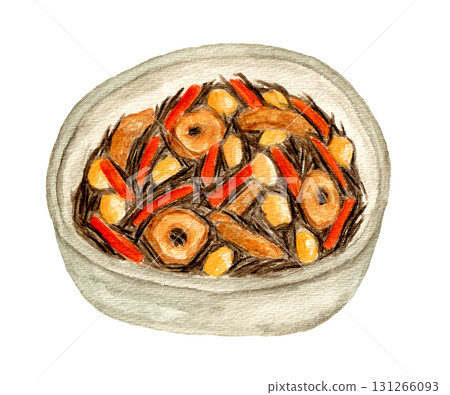 Hand-drawn watercolor illustration of boiled hijiki seaweed Hand-drawn watercolor illustration of boiled hijiki seaweed 131266093
