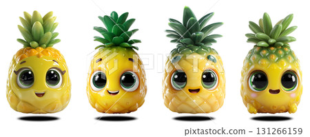 A Cartoon Character of a Smiling Pineapple Fruit Isolated on Transparent Background - Generative Ai 131266159