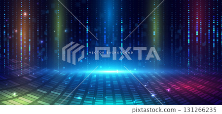 Technology futuristic square pettern scene with multicolor light on dark background. Technology futuristic square pettern scene with multicolor light on dark background. 131266235