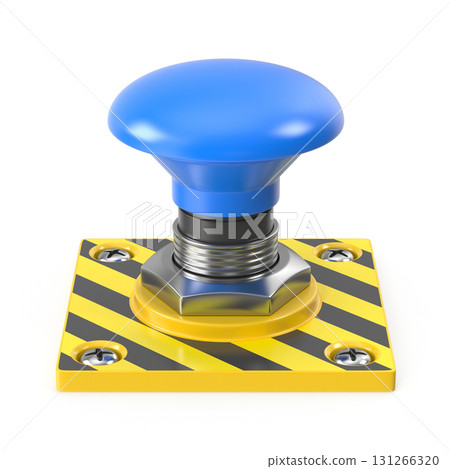 Blue button with yellow base and hazard stripes 131266320