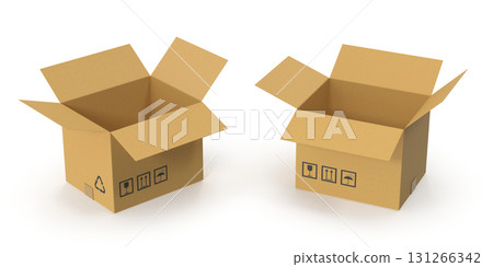 Open cardboard boxes with shipping symbols Open cardboard boxes with shipping symbols 131266342