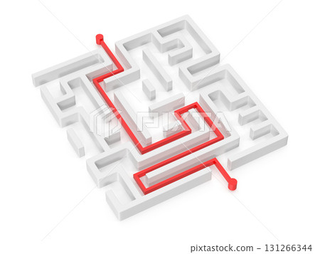 Maze with red path solution concept 131266344