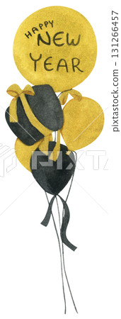 New Year Balloon Watercolor Countdown Black Gold Festive Holiday Decoration Illustration New Year Balloon Watercolor Countdown Black Gold Festive Holiday Decoration Illustration 131266457
