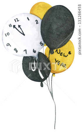 New Year Balloon Watercolor Countdown Black Gold Festive Holiday Decoration Illustration New Year Balloon Watercolor Countdown Black Gold Festive Holiday Decoration Illustration 131266458