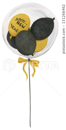 New Year Balloon Watercolor Countdown Black Gold Festive Holiday Decoration Illustration 131266462