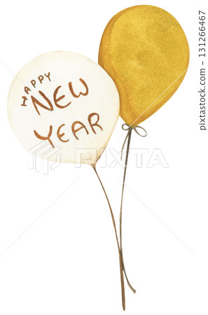 New Year Balloon Watercolor Countdown Black Gold Festive Holiday Decoration Illustration 131266467