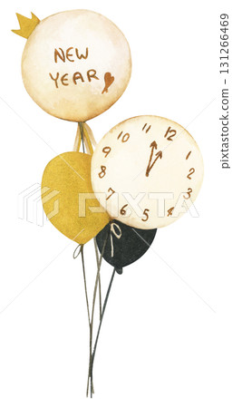 New Year Balloon Watercolor Countdown Black Gold Festive Holiday Decoration Illustration 131266469