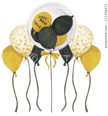 New Year Balloon Watercolor Countdown Black Gold Festive Holiday Decoration Illustration New Year Balloon Watercolor Countdown Black Gold Festive Holiday Decoration Illustration 131266471