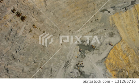 Aerial of open mine and heavy mining equipment Aerial of open mine and heavy mining equipment 131266716
