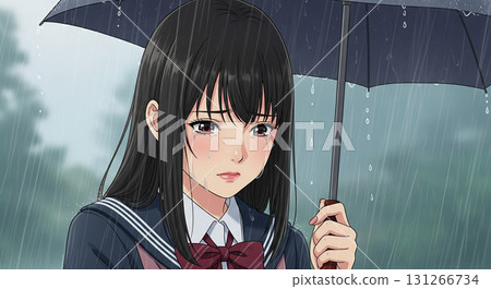 High school girl crying in the rain 131266734