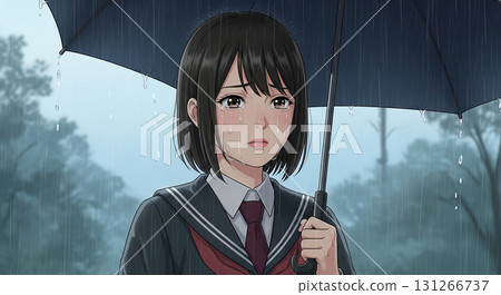 高中女生在雨中哭泣 高中女生在雨中哭泣 131266737