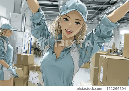 在配送中心工作的活潑女性的插圖素材 Banzai 在配送中心工作的活潑女性的插圖素材 Banzai 131266804