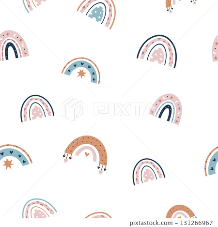 Seamless pattern with boho rainbows for fabric, wallpaper, wrapping paper, and kids' textile design 131266967