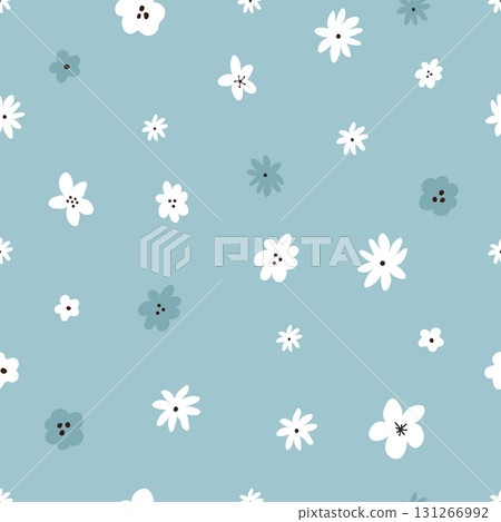 Cute Floral Seamless Pattern. Blue and White Flower Background Cute Floral Seamless Pattern. Blue and White Flower Background 131266992