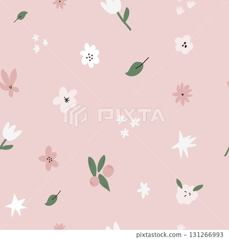 Cute Pink Floral Seamless Pattern. Baby and Nursery Decor. Cute Pink Floral Seamless Pattern. Baby and Nursery Decor. 131266993