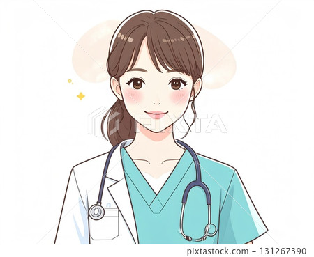 Illustration of a smiling young female doctor 131267390