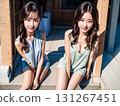 Two young women in the city 131267451